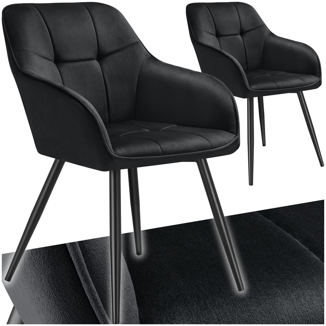 Stuhl Marilyn, Samtoptik, gesteppt - schwarz/schwarz, 2er Set