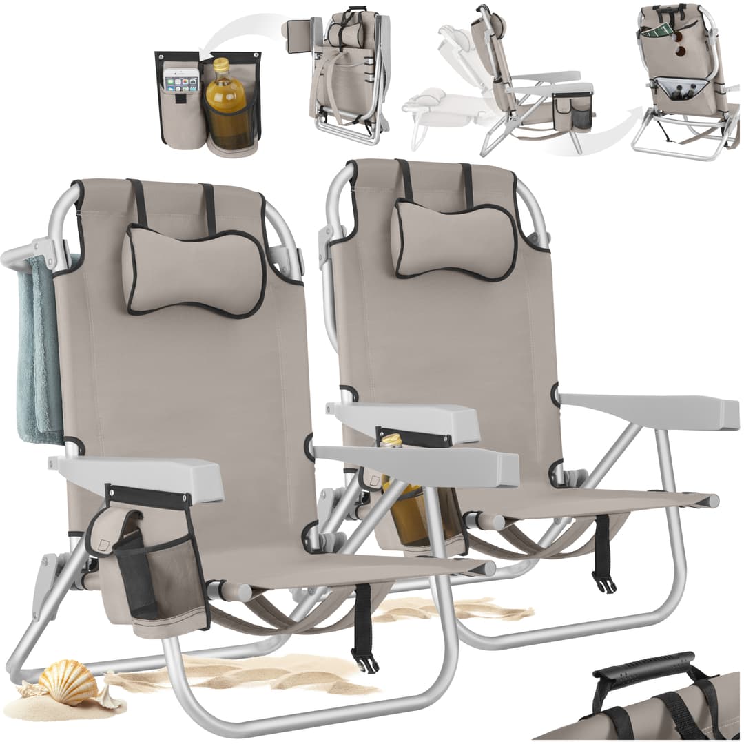 Aluminium Strandstuhl Coral, klappbar mit Rucksackfunktion - beige, 2er Set