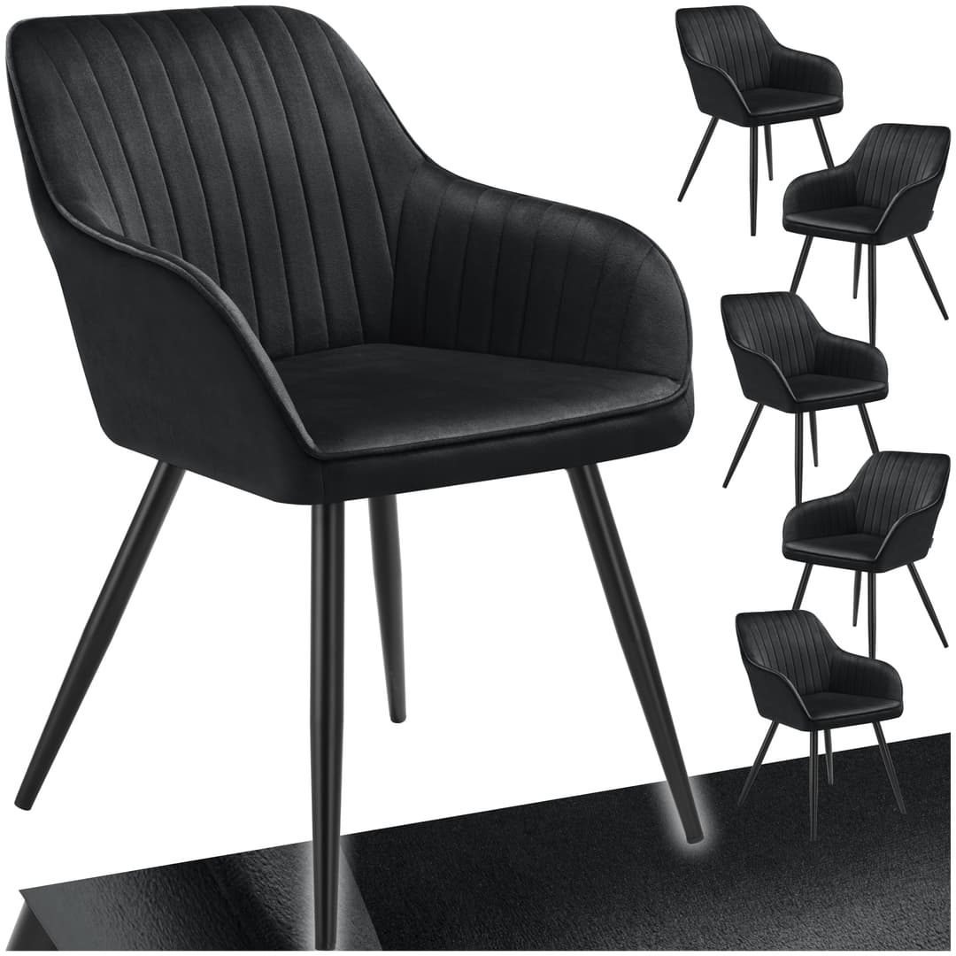 Stuhl Marilyn, Samtoptik, gesteppt - schwarz/schwarz, 6er Set