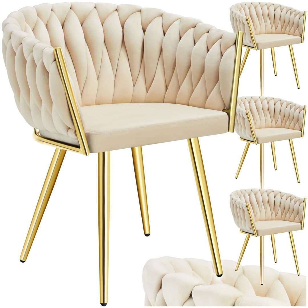Set Esszimmerstuhl Astano Samt, Knotendesign - sandfarben/gold, 4er Set