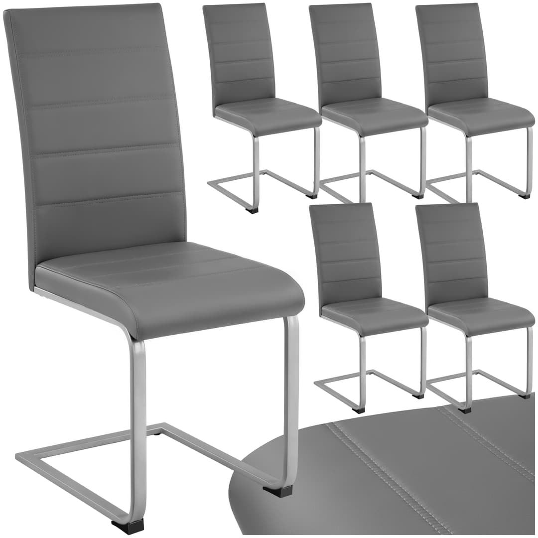 Schwingstühle, Kunstleder - grau, 6er Set