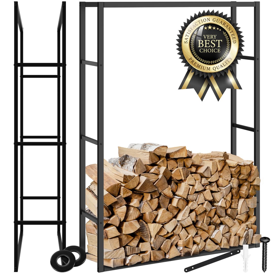 Kaminholzregal Tuby, für In- & Outdoor, 100,5x25x150cm - schwarz