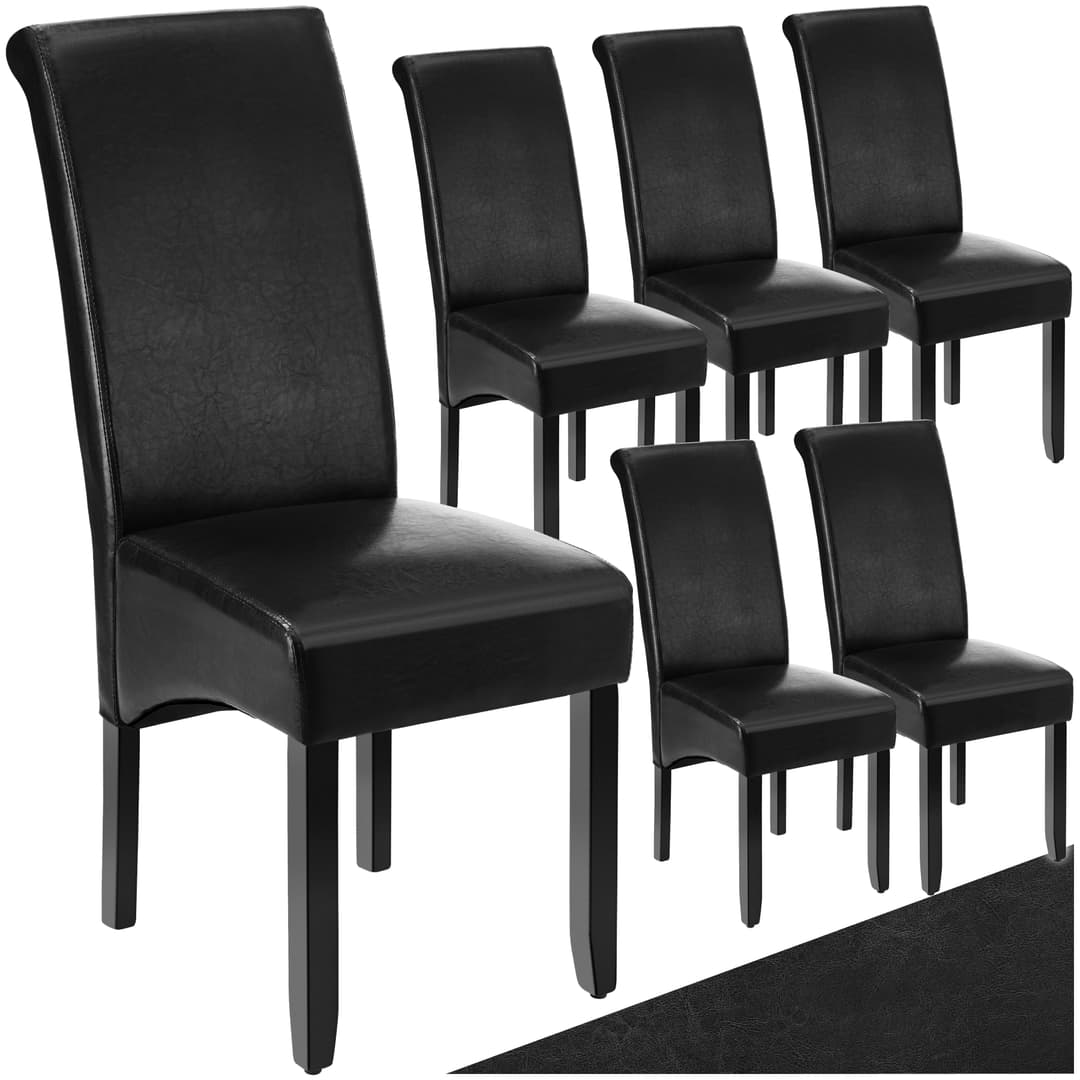 Esszimmerstuhl, ergonomisch, massives Hartholz - schwarz, 6er Set