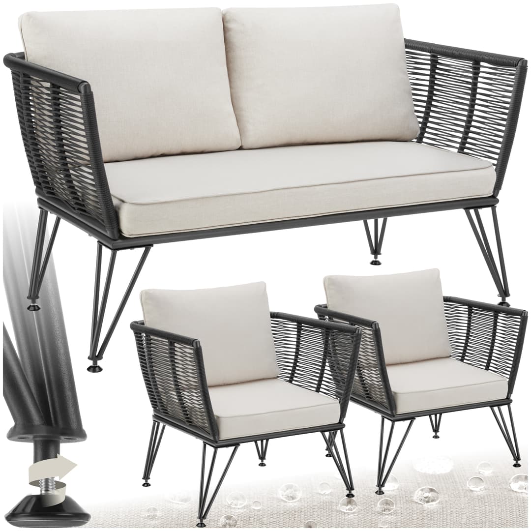 Garten-Loungeset Sundo im Rope-Design mit Polyrattan - anthrazit