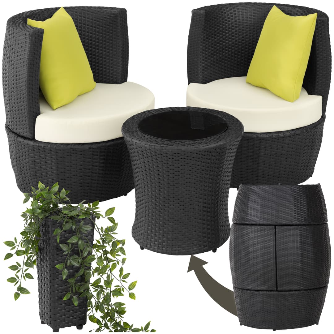 Aluminium Rattan Sitzgruppe Nizza 2+1+1 - schwarz