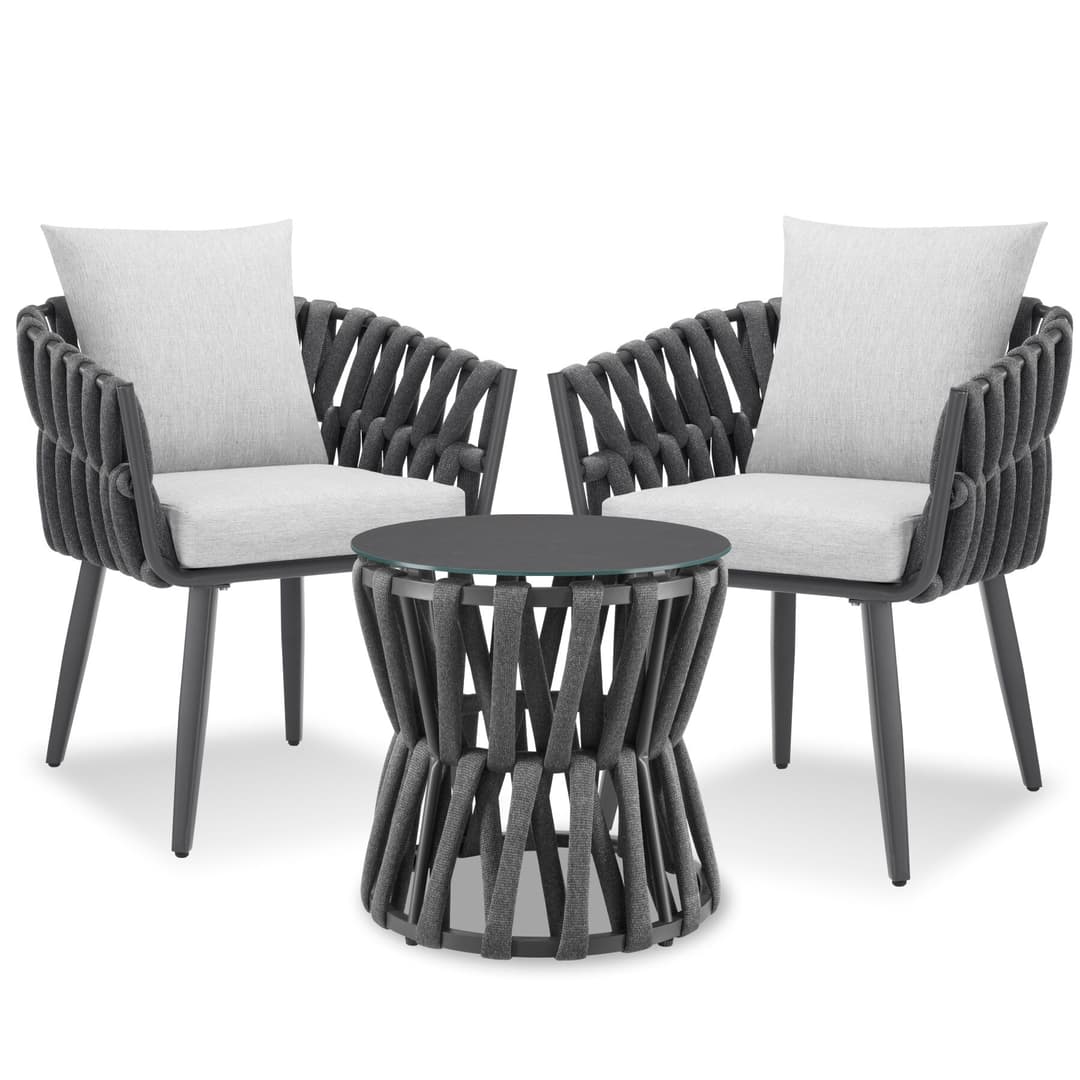 Set Lugano im Rope-Design, Aluminiumgestell, Schraubfüße - anthrazit/grau
