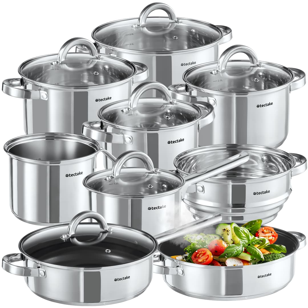 Kochtopfset Turin 15-tlg., Edelstahl, für Induktion geeignet - silber