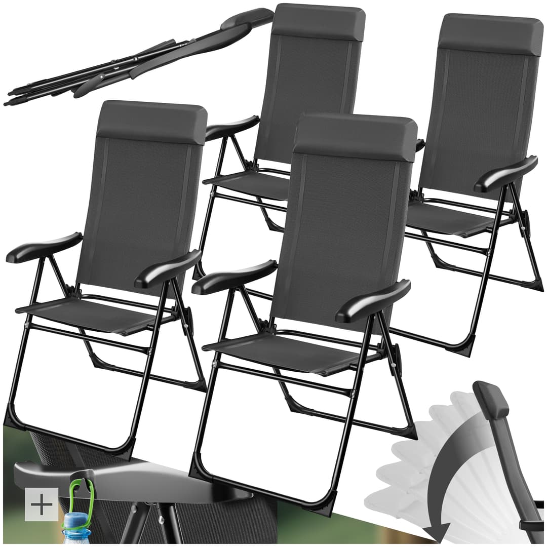 Faltbarer Campingstuhl Müritz mit Kopfpolster, Aluminium - 4er Set
