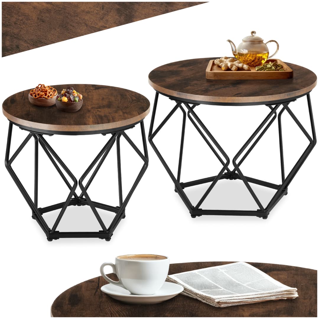 2 Couchtische Benham - Industrial Holz dunkel, rustikal
