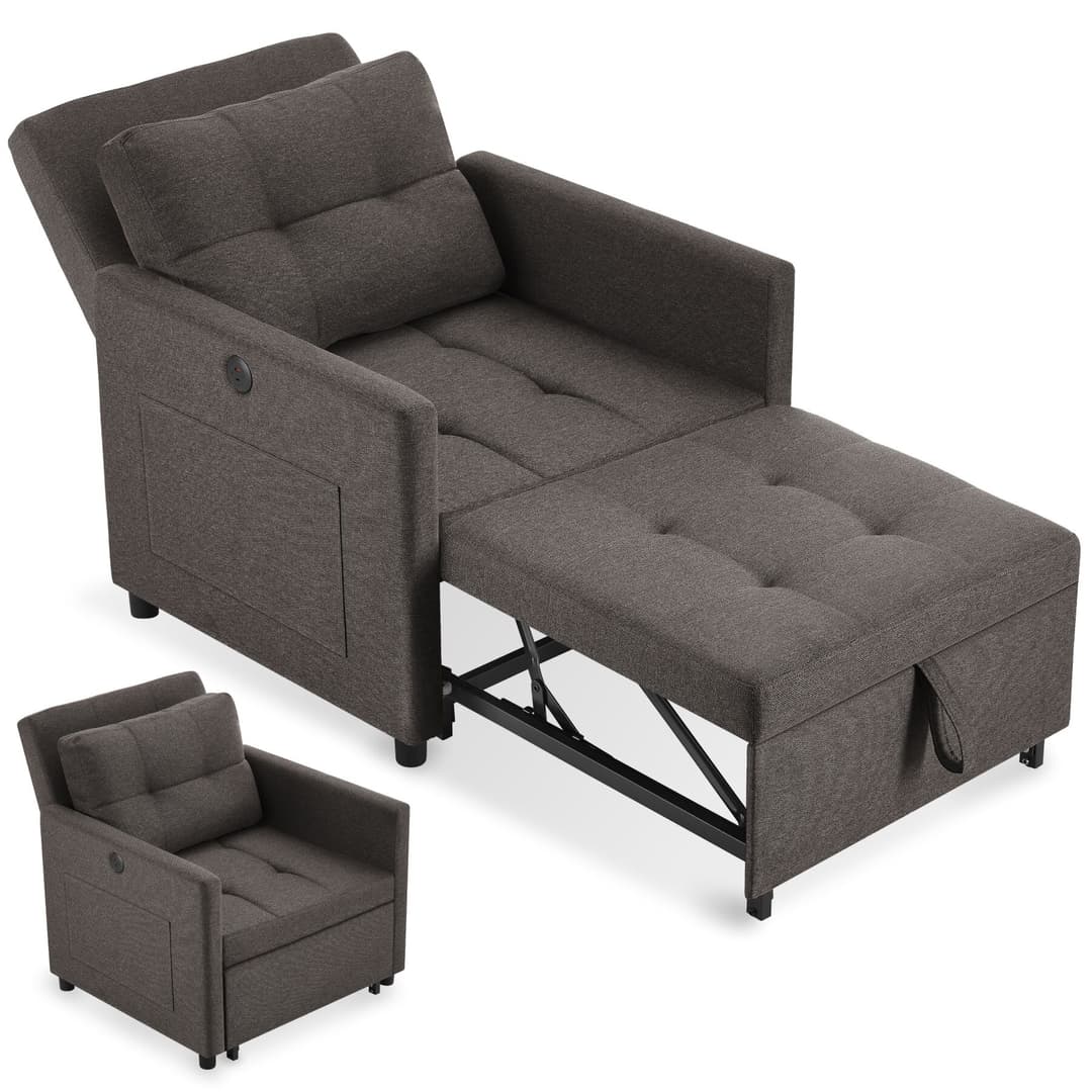 Schlafsessel Toyama, 3in1, 6-fach verstellbare Rückenlehne - dunkelgrau