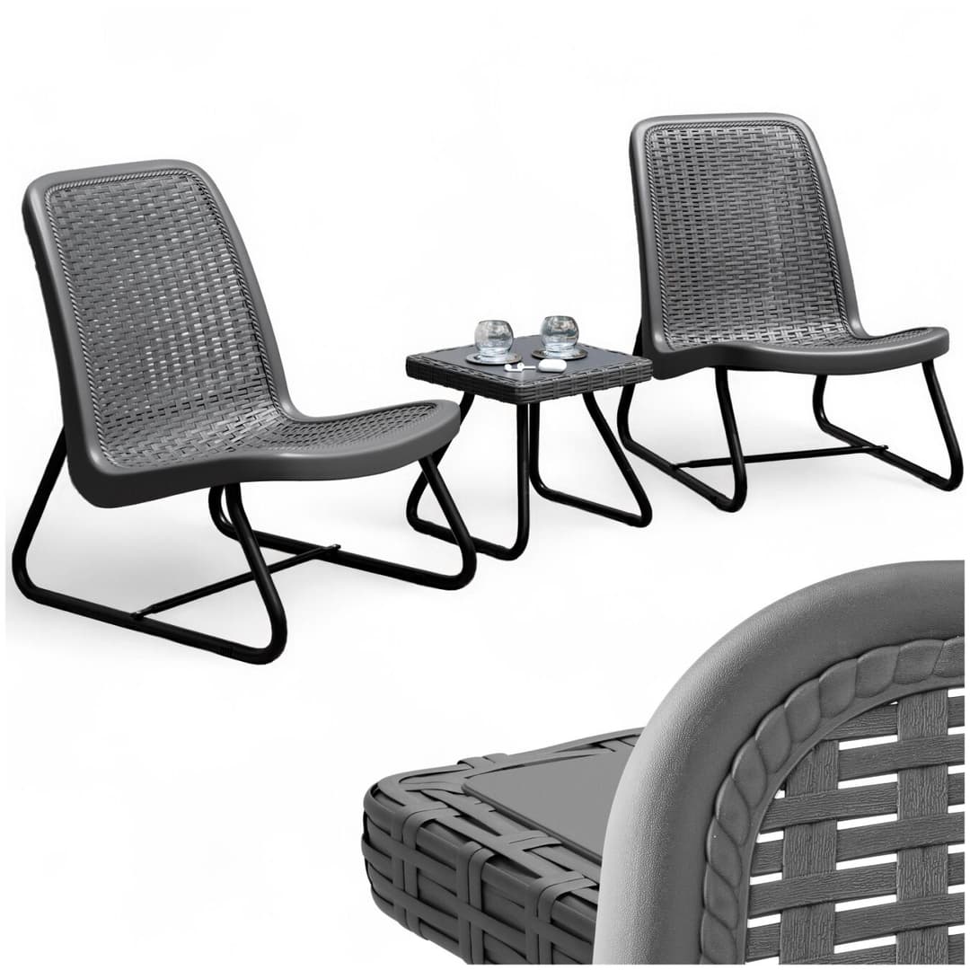 Sitzgruppe Modica in Rattanoptik für 2 Personen, ergonomisch - grau