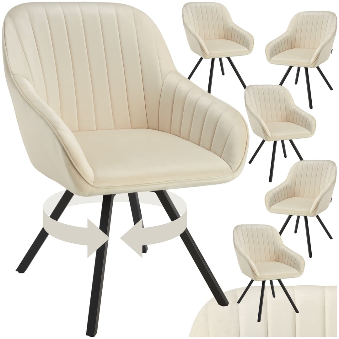Drehbarer Armlehnstuhl Snug Samtoptik, gepolstert - creme, 6er Set