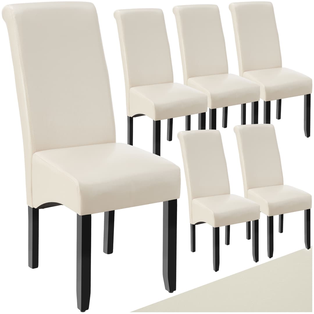 Esszimmerstuhl, ergonomisch, massives Hartholz - creme, 6er Set