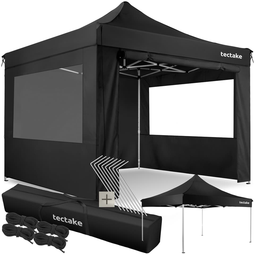 Aluminium Faltbarer Garten Pavillon 3x3m mit 4 Seitenteilen - schwarz