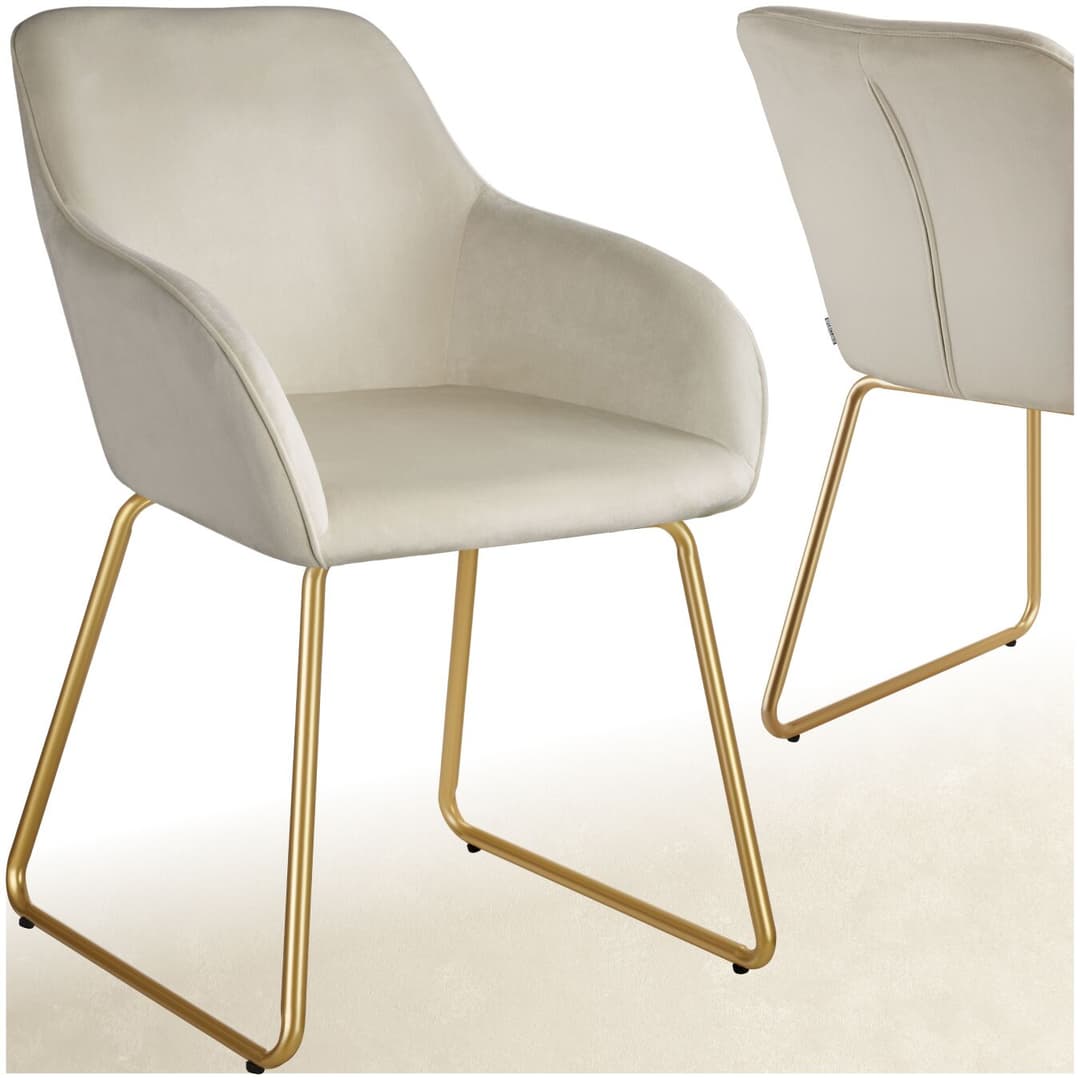Esszimmerstuhl Jeane, Samtoptik, Kufengestell - Samtoptik creme/gold, pro Stück