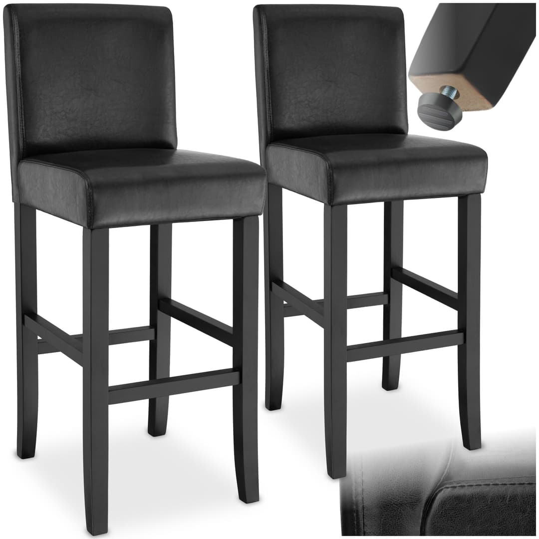 Barhocker aus Kunstleder - schwarz, 2er Set