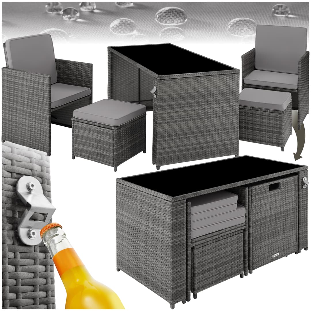 Rattan Sitzgruppe Palermo 2+2+1 - grau