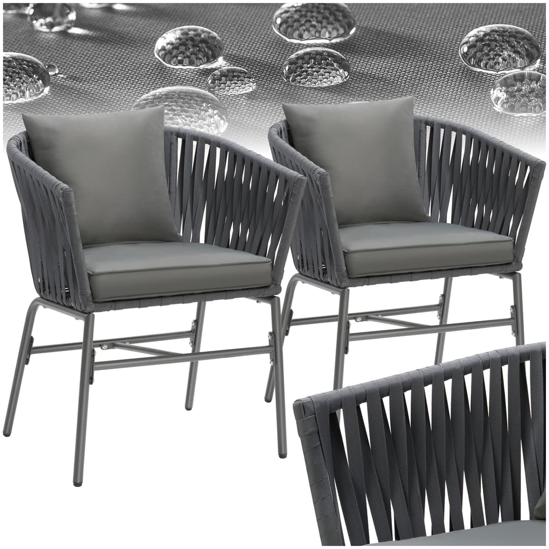 Stuhlset Valeiras im Rope-Design, dicke Polster, 60x61x77cm - 2er Set