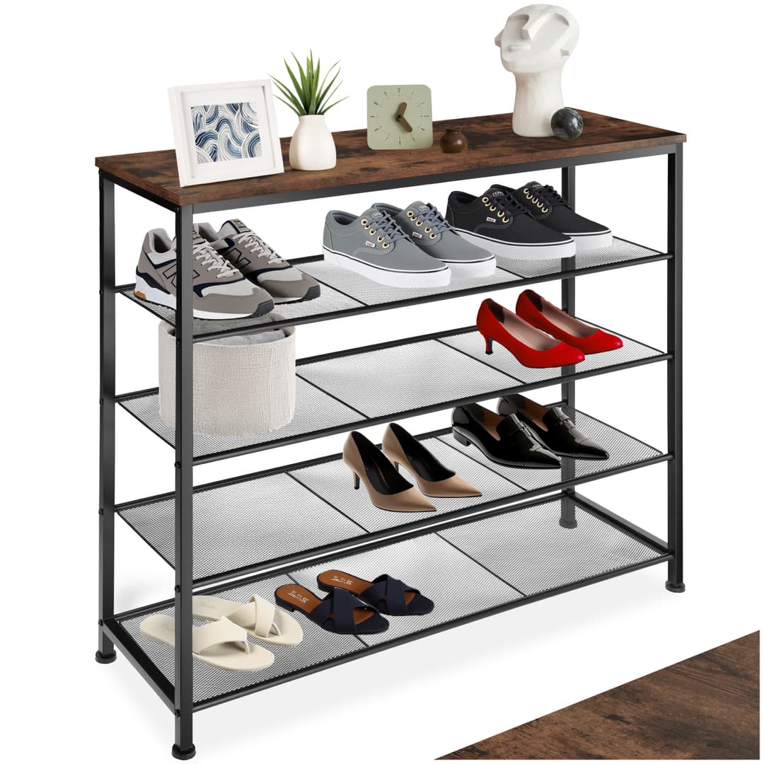 Schuhregal Sheffield 100x30,5x93cm - Industrial Holz dunkel, rustikal