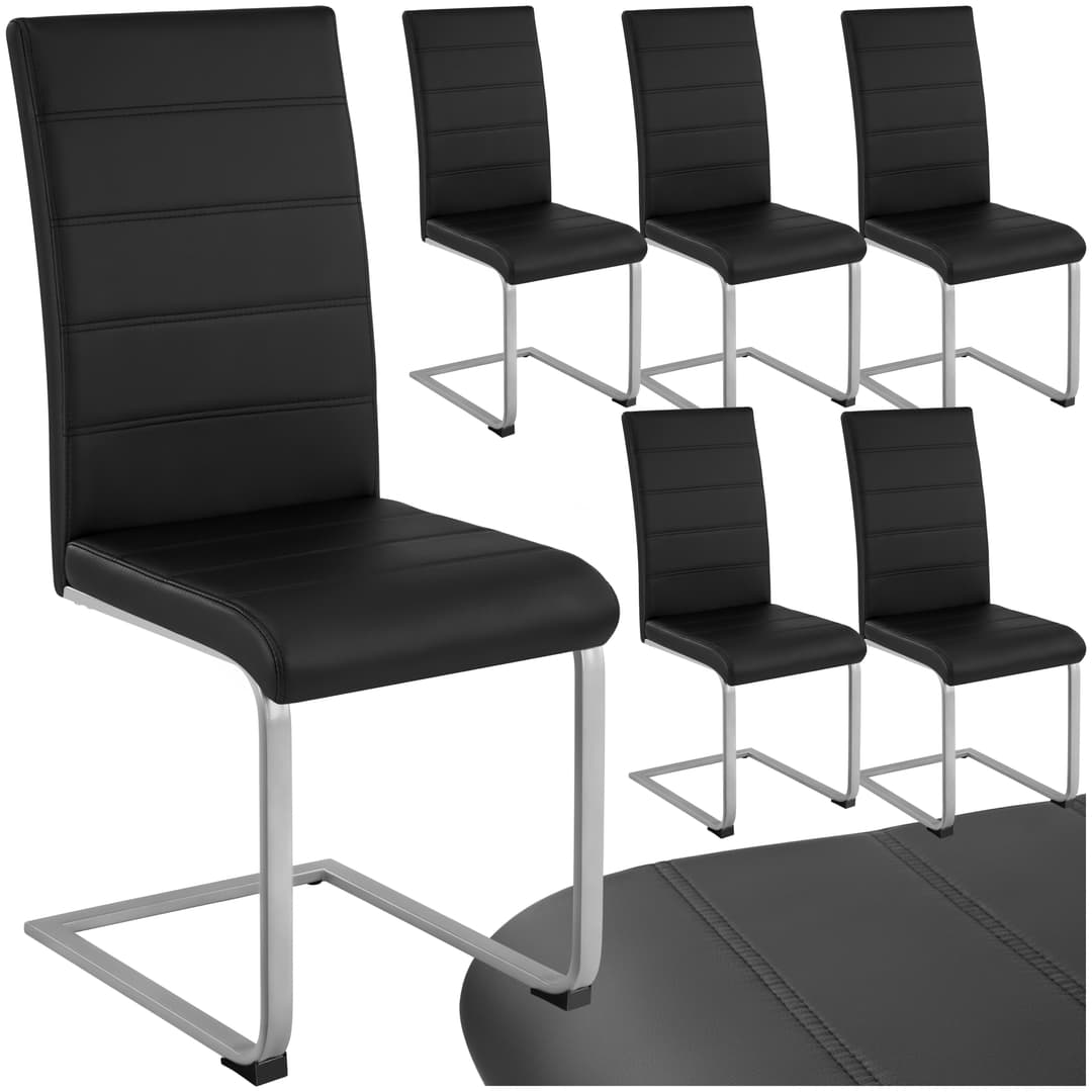 Schwingstühle, Kunstleder - schwarz, 6er Set