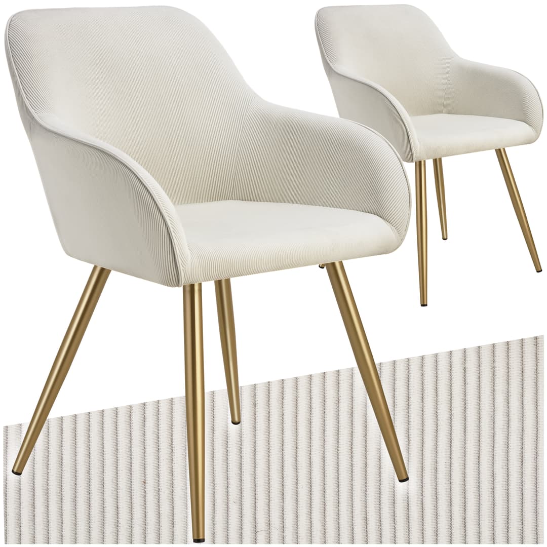 Esszimmerstuhl Marilyn, Cordoptik, gepolstert - creme/gold, 2er Set