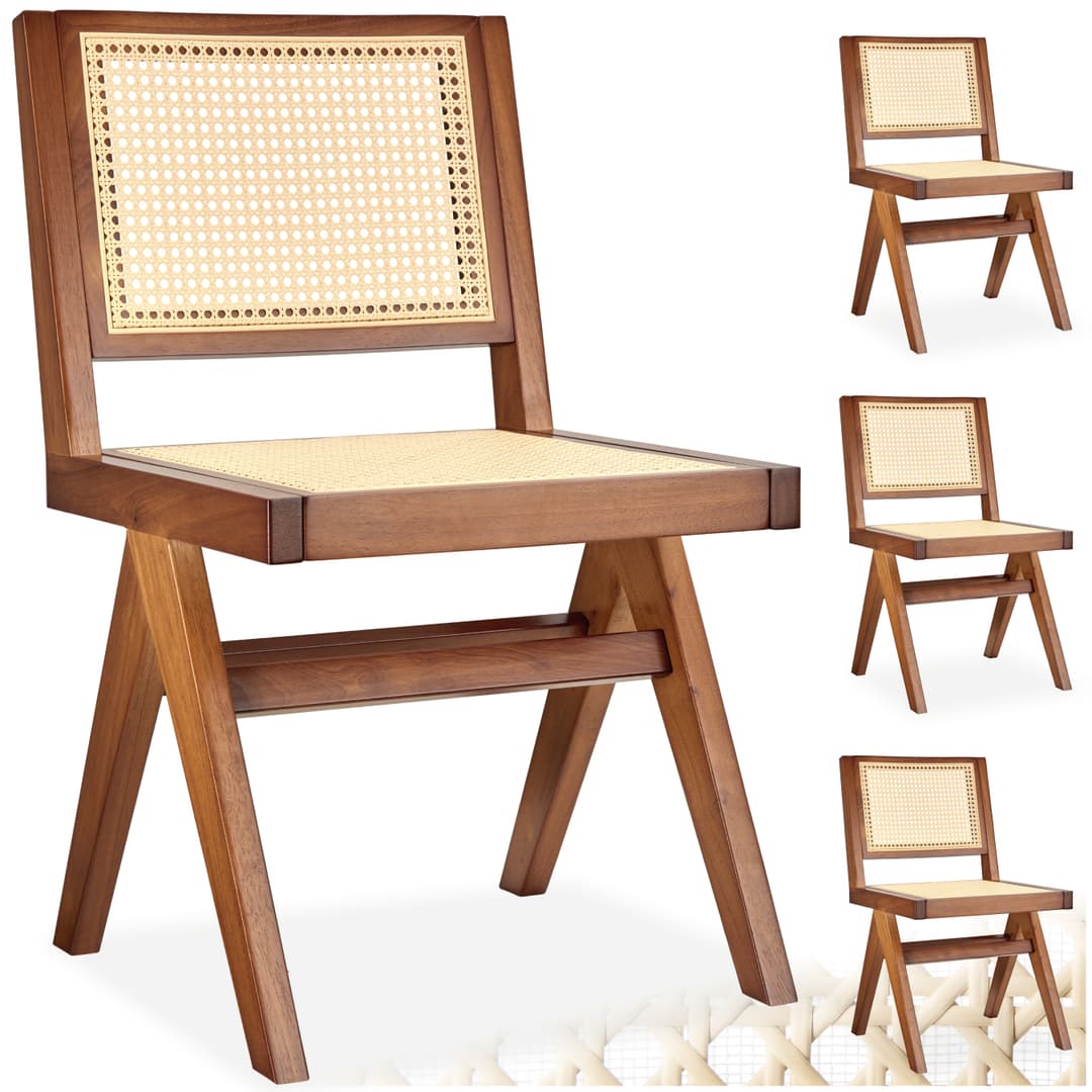 Holzstuhl Lissy mit Wiener Geflecht im Boho-Stil - Eiche dunkel, 4er Set