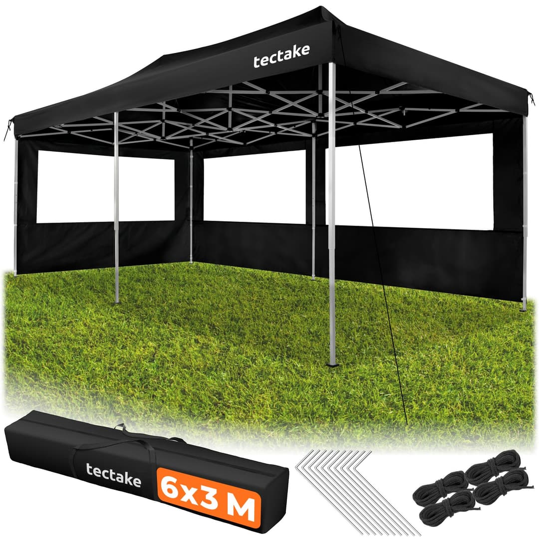 Faltpavillon Viola 3x6m, Aluminium, 3 Seitenteile - schwarz