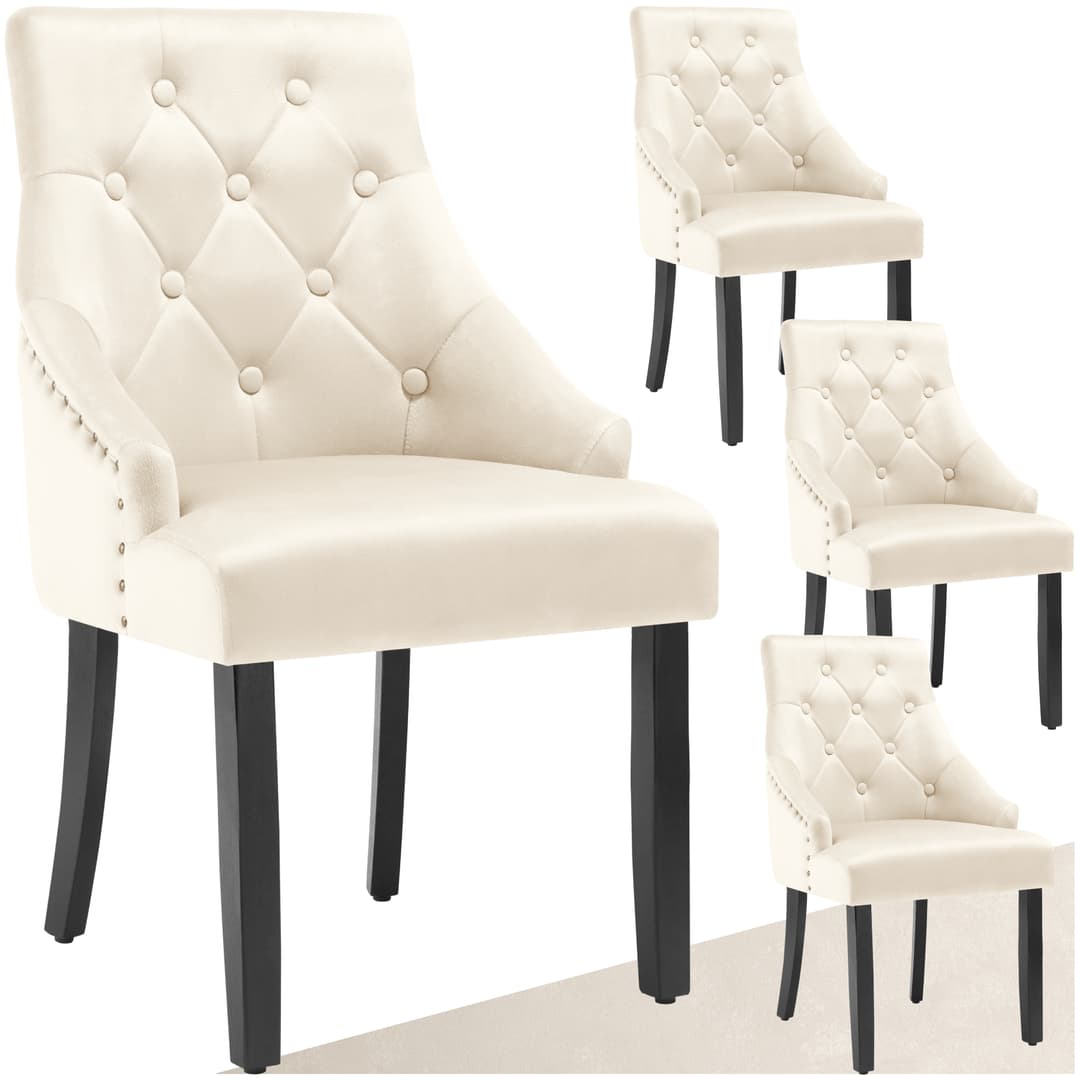 Esszimmerstuhl Everdeen Samtoptik, gesteppt - creme/schwarz, 4er Set