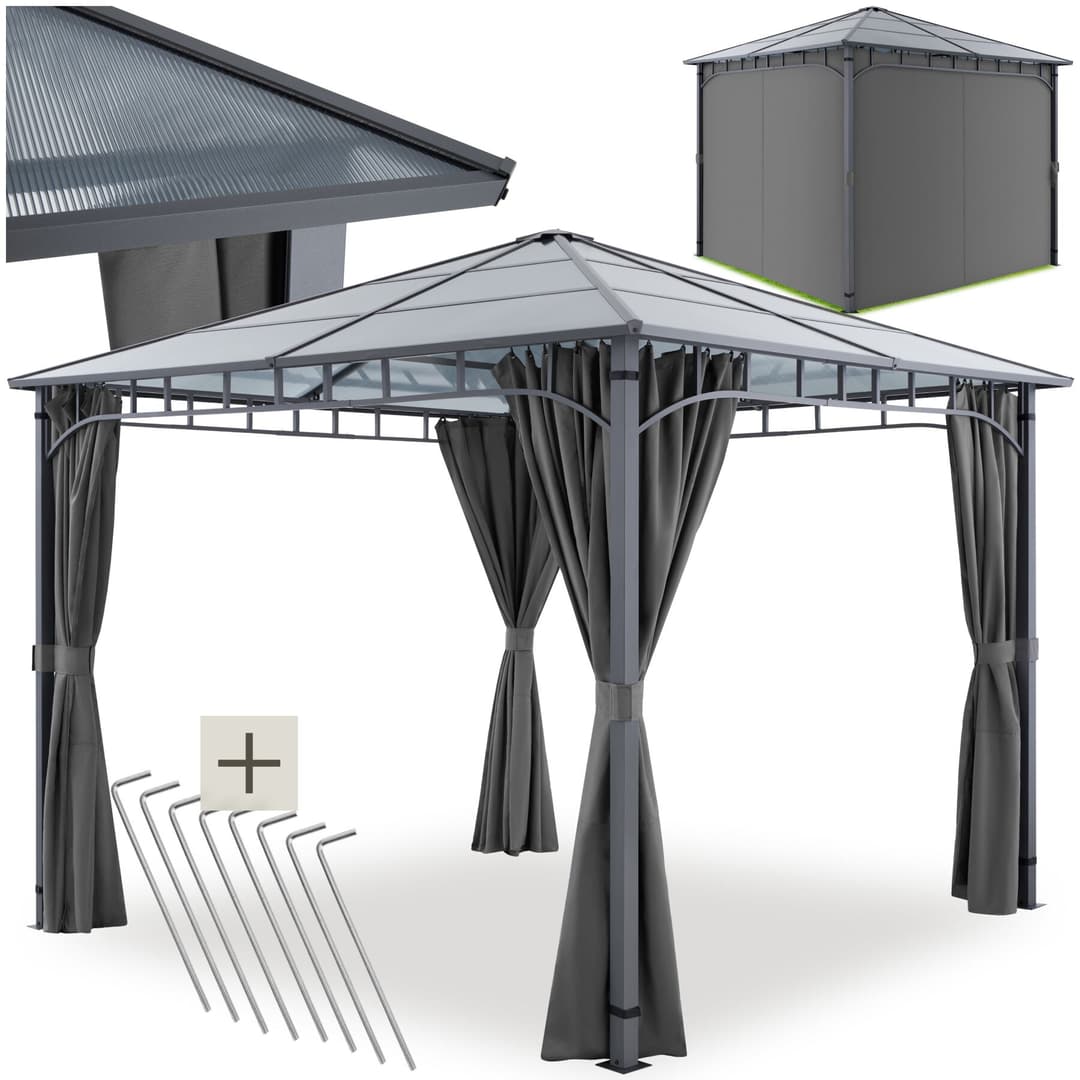 Gartenpavillon Caracas, Aluminium, wetterfest, UV-Schutz 30+ - grau