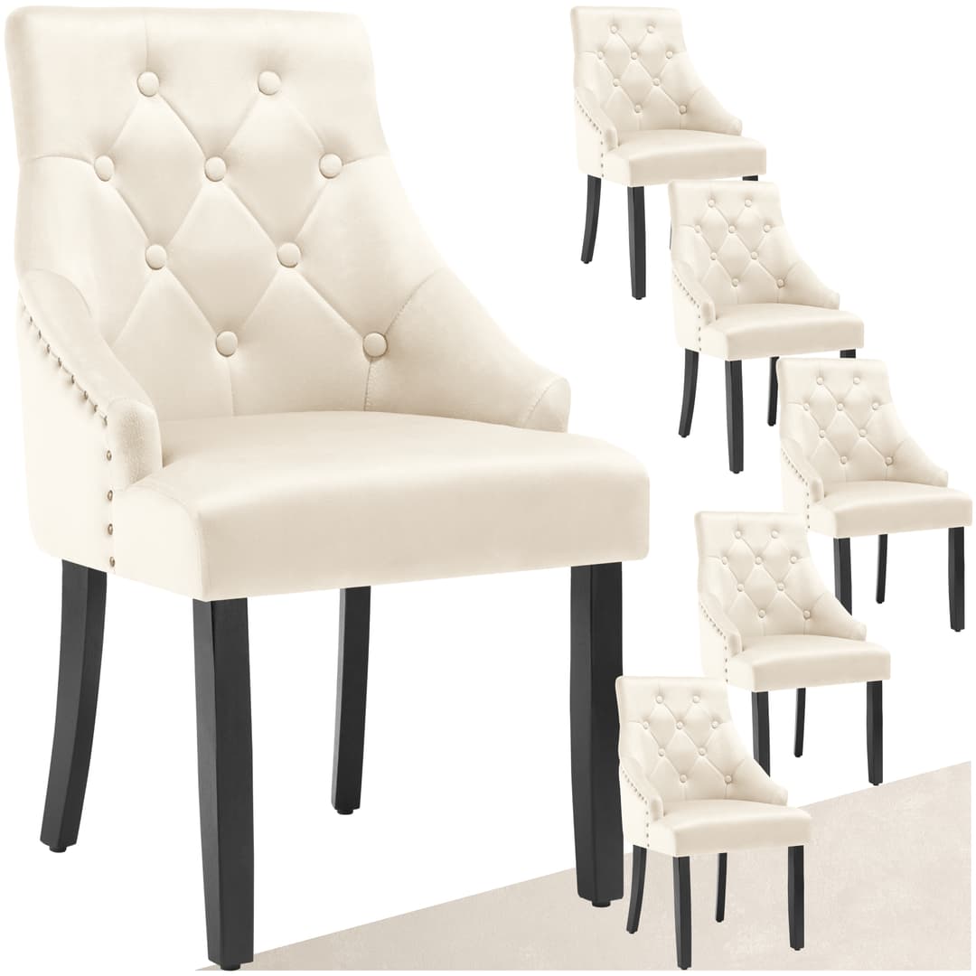Esszimmerstuhl Everdeen Samtoptik, gesteppt - creme/schwarz, 6er Set