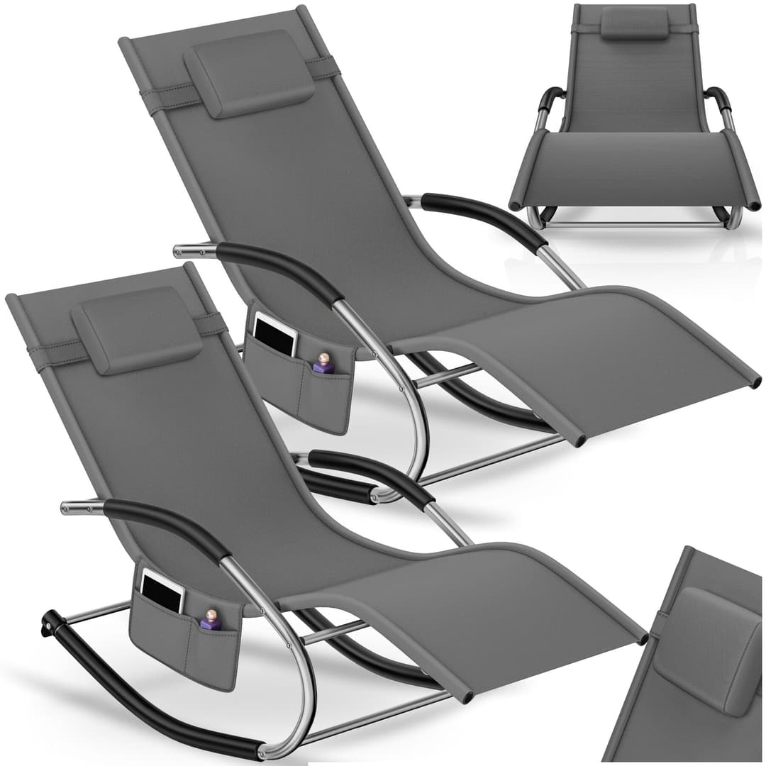 Sonnenliege Taya, ergonomisch, Schwingfunktion - grau, 2er Set