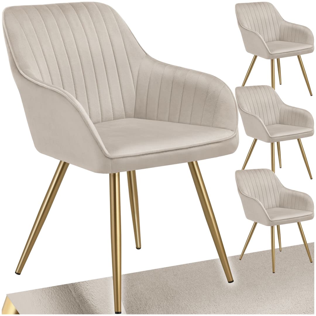 Stuhl Marilyn, Samtoptik, gesteppt - taupe/gold, 4er Set