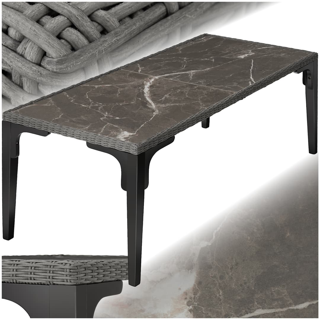 Rattan Tisch Foggia 196x87x76cm - grau