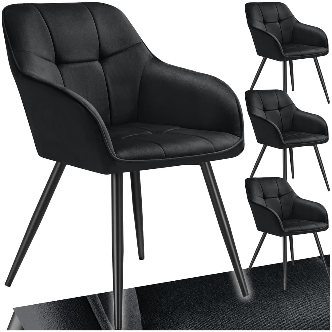 Stuhl Marilyn, Samtoptik, gesteppt - schwarz/schwarz, 4er Set