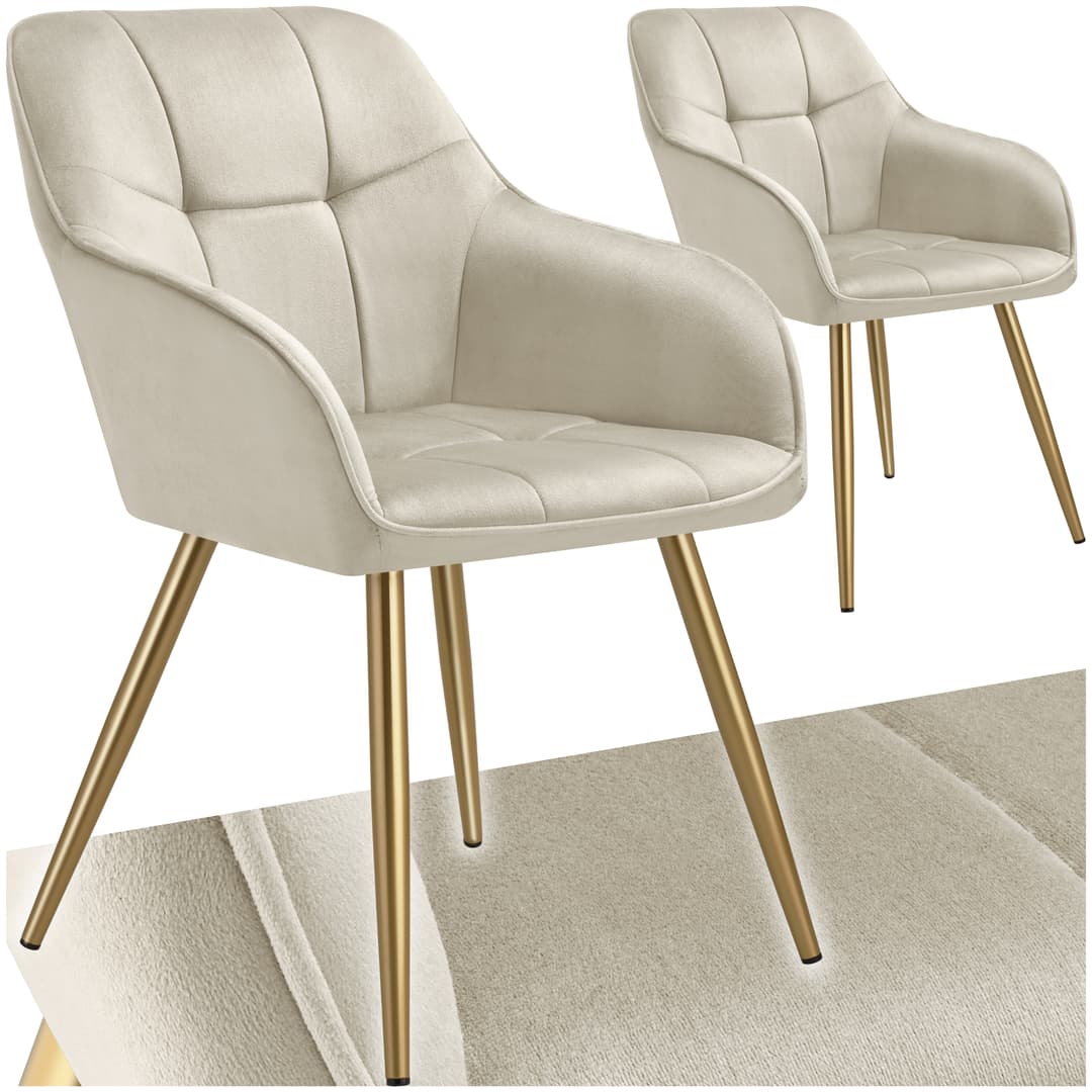 Stuhl Marilyn, Samtoptik, gesteppt - creme/gold, 2er Set