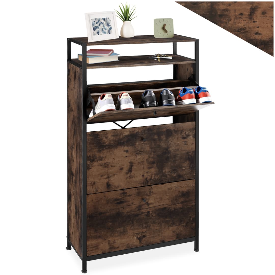 Schuhregal - Industrial Holz dunkel, rustikal, 61 cm