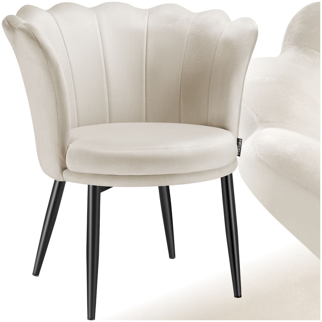 Sessel Stella, dicke Polsterung, 67x64x76cm - Samtoptik creme/schwarz