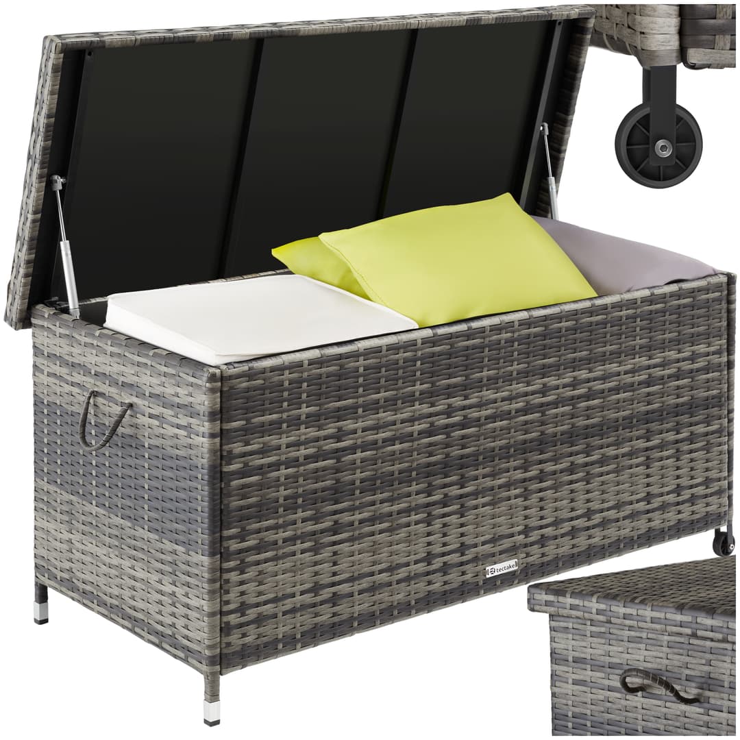 Auflagenbox Kiruna mit Kunststoffgeflecht, 120x55x61,5cm, 270l - grau