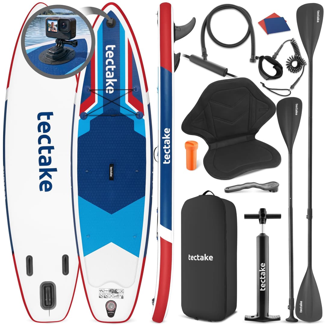 2in1 Stand-Up Paddle Board, 320 cm, aufblasbar, Komplettset - rot/blau