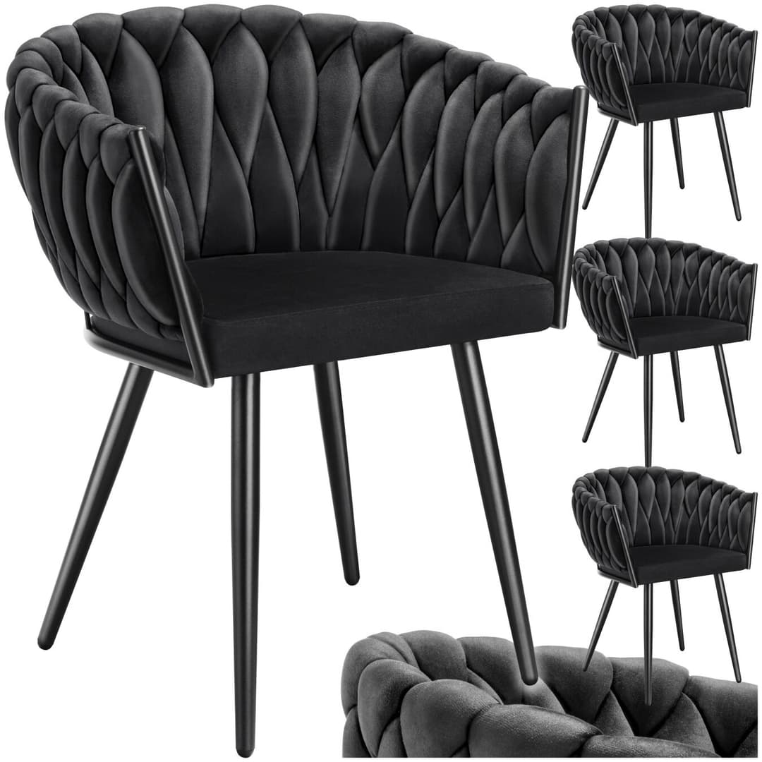 Set Esszimmerstuhl Astano Samt, Knotendesign - schwarz, 4er Set