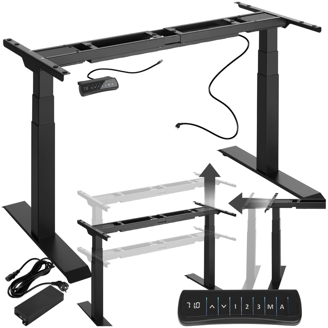 Tischgestell elektrisch höhenverstellbar Memory-Funkt. extra breit 110-190x68x58-123cm - schwarz
