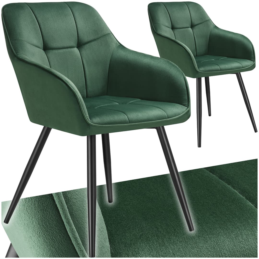 Stuhl Marilyn, Samtoptik, gesteppt - dunkelgrün/schwarz, 2er Set
