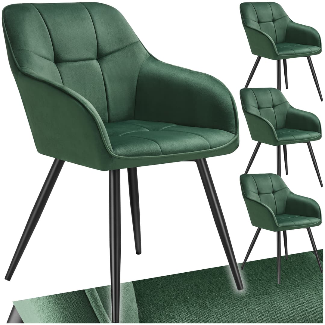 Stuhl Marilyn, Samtoptik, gesteppt - dunkelgrün/schwarz, 4er Set
