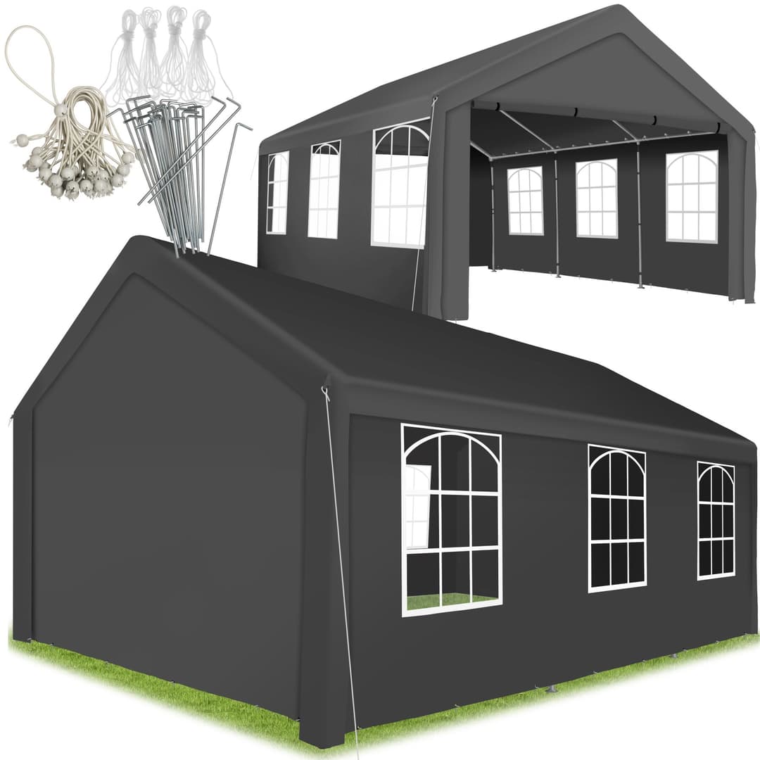 Garten Pavillon 6x4m mit 4 Seitenteilen - grau