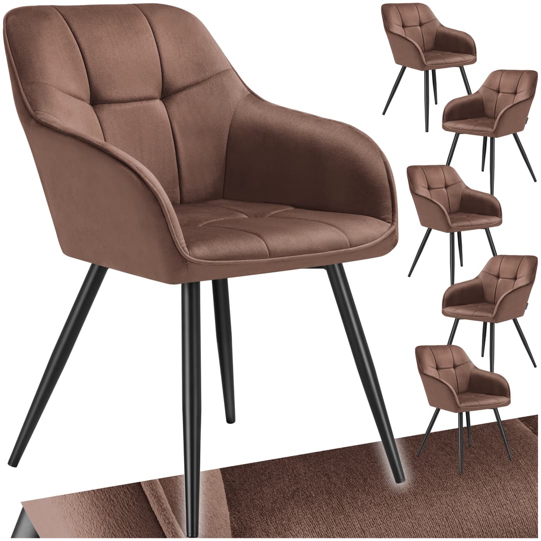 Stuhl Marilyn, Samtoptik, gesteppt - braun/schwarz, 6er Set