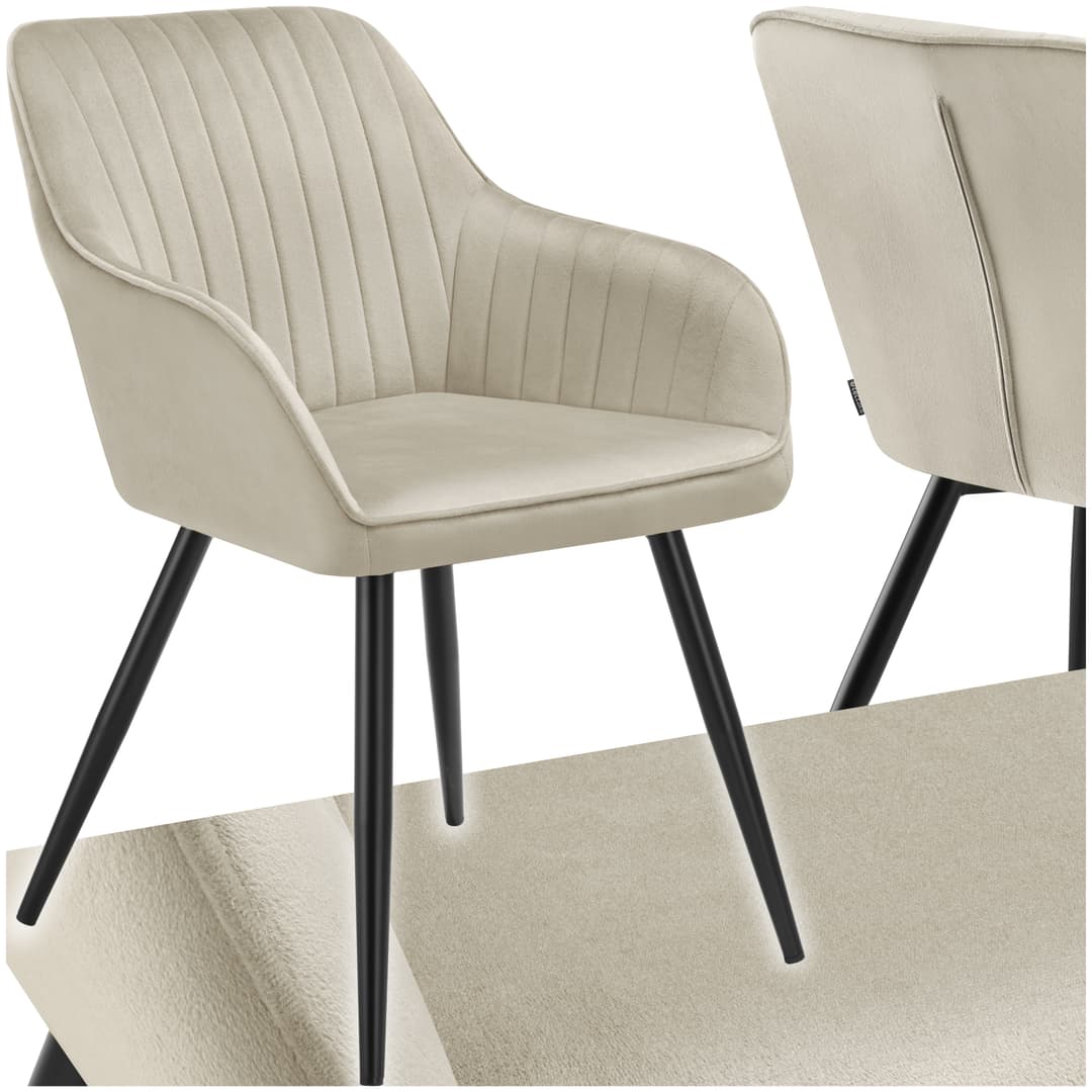 Stuhl Marilyn, Samtoptik, gesteppt - creme/schwarz, pro Stück