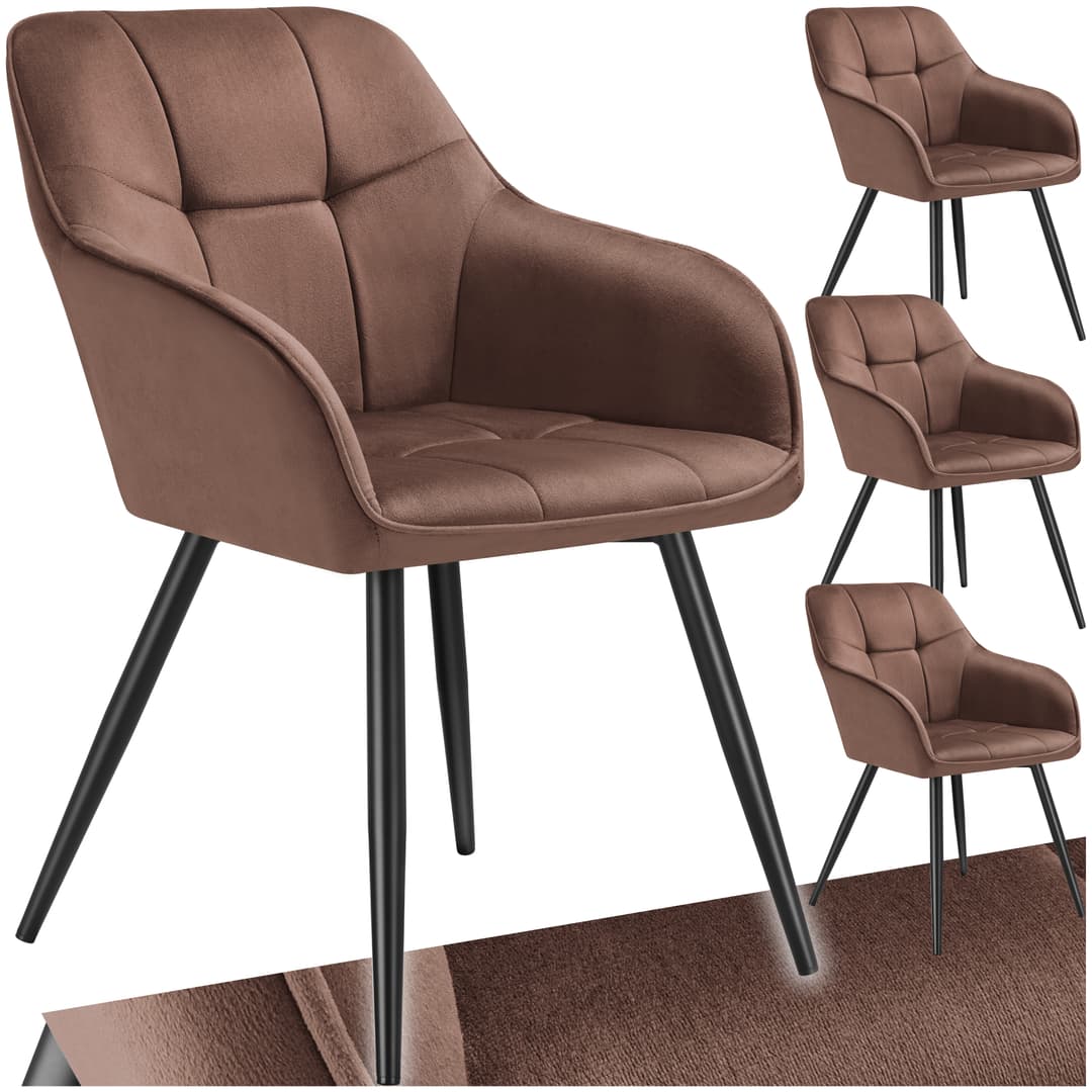 Stuhl Marilyn, Samtoptik, gesteppt - braun/schwarz, 4er Set
