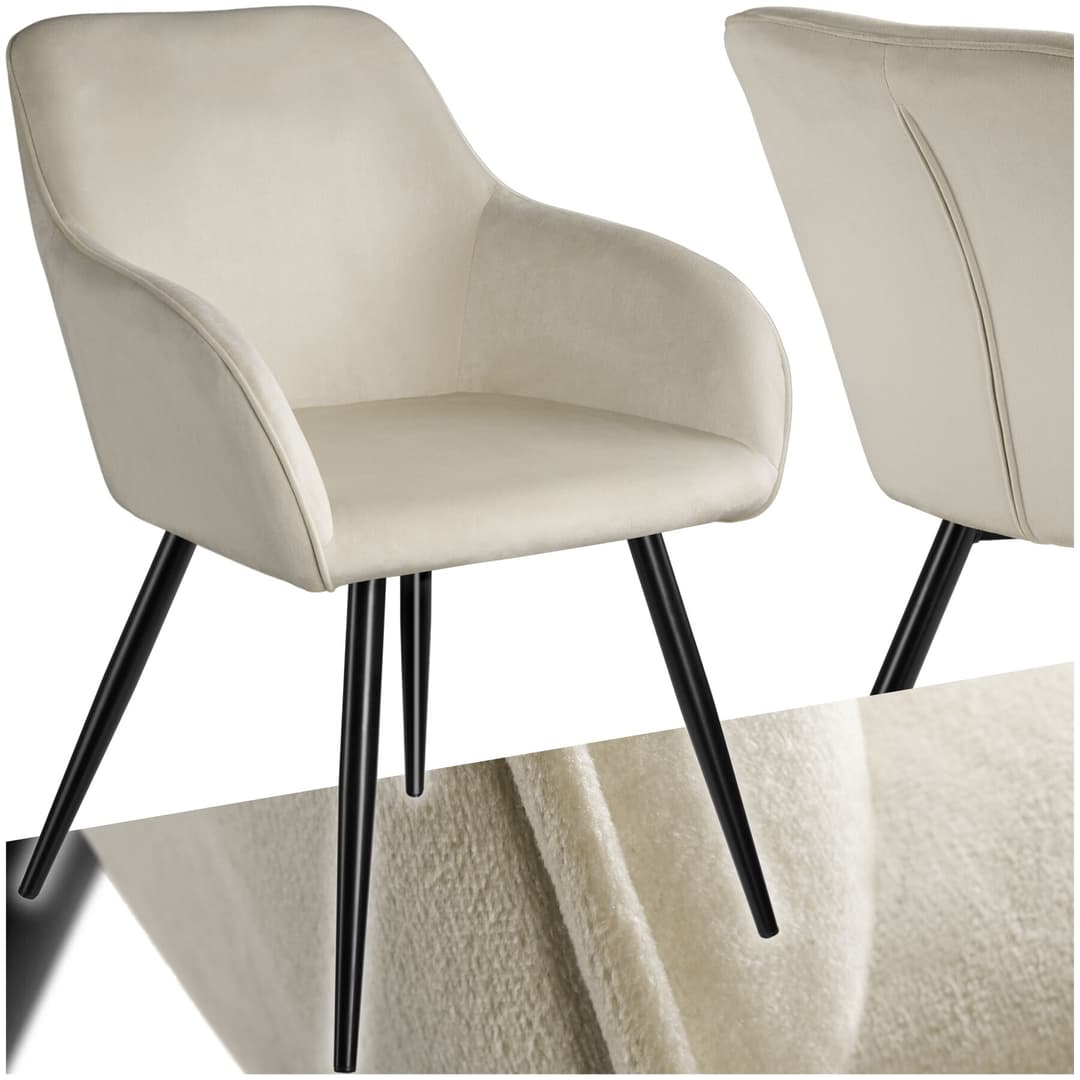 Esszimmerstuhl Marilyn Samtoptik, schwarze Stuhlbeine - creme/schwarz, pro Stück