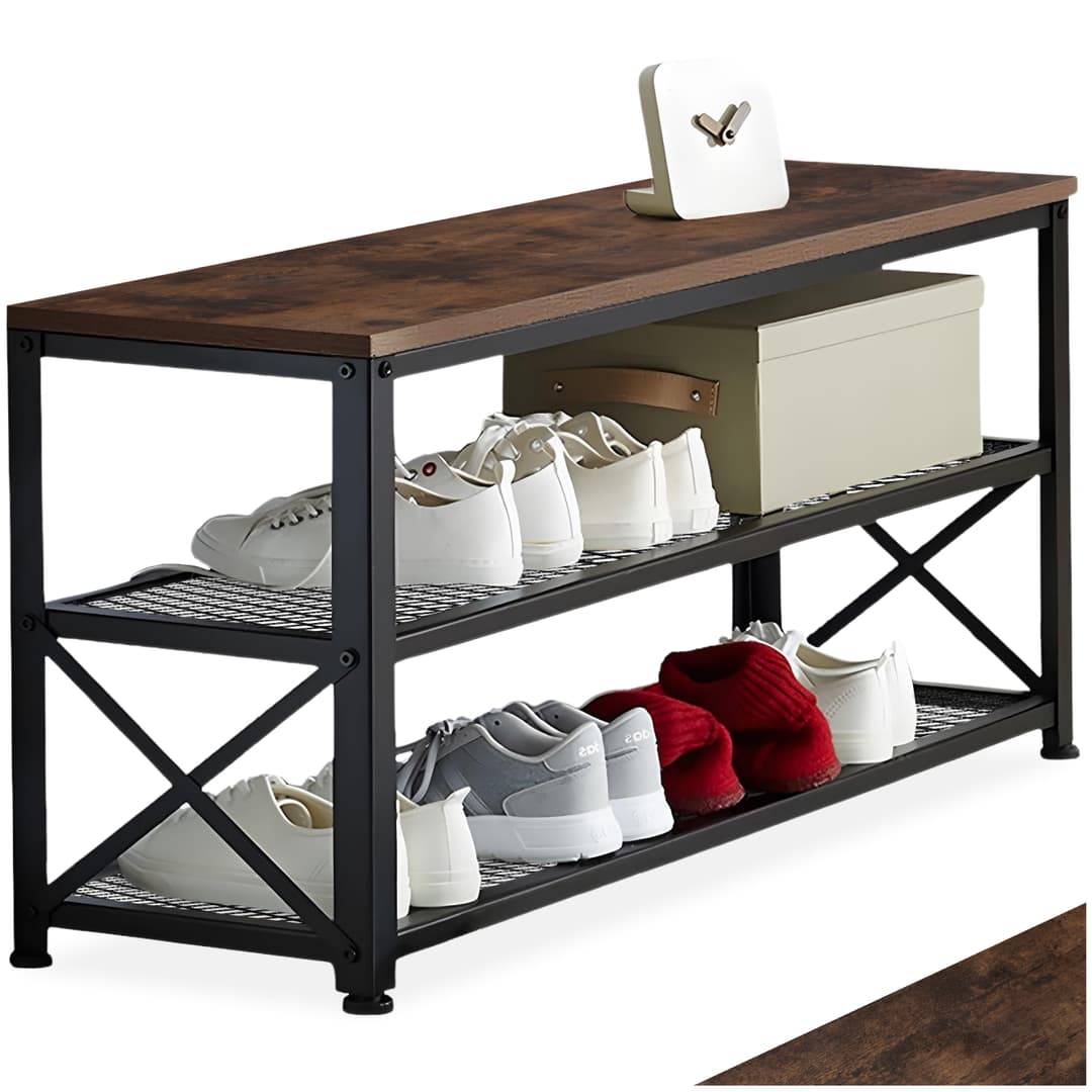 Schuhregal Blackpool 101x30,5x45,5cm - Industrial Holz dunkel, rustikal