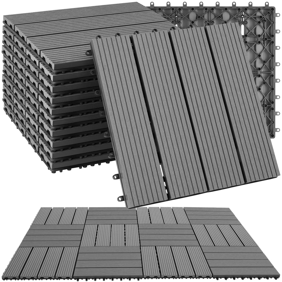 Set Terrassenfliesen Tegulas, WPC in Holzoptik - grau, 11er Set